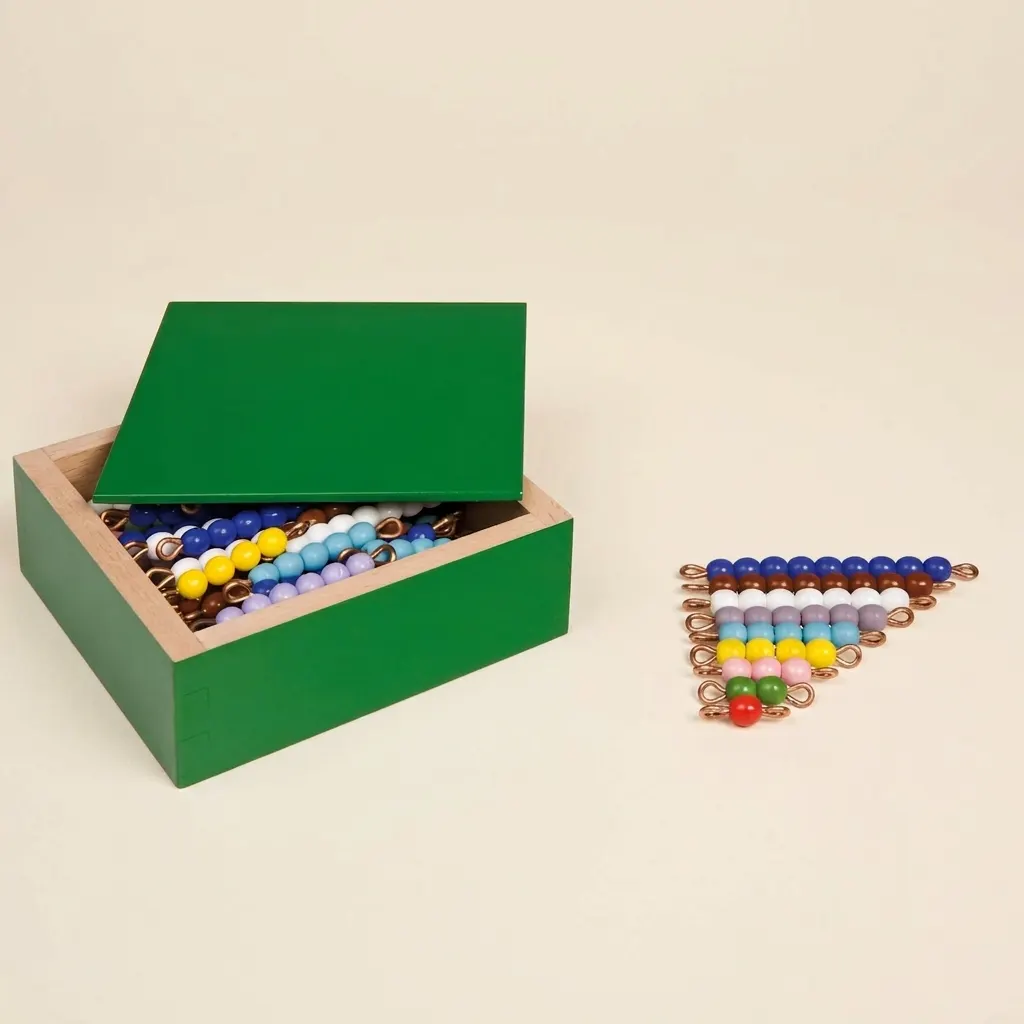 Barevné korálkové schody: 10 sad skleněných korálků 1-10 - Montessori Material | Faborino