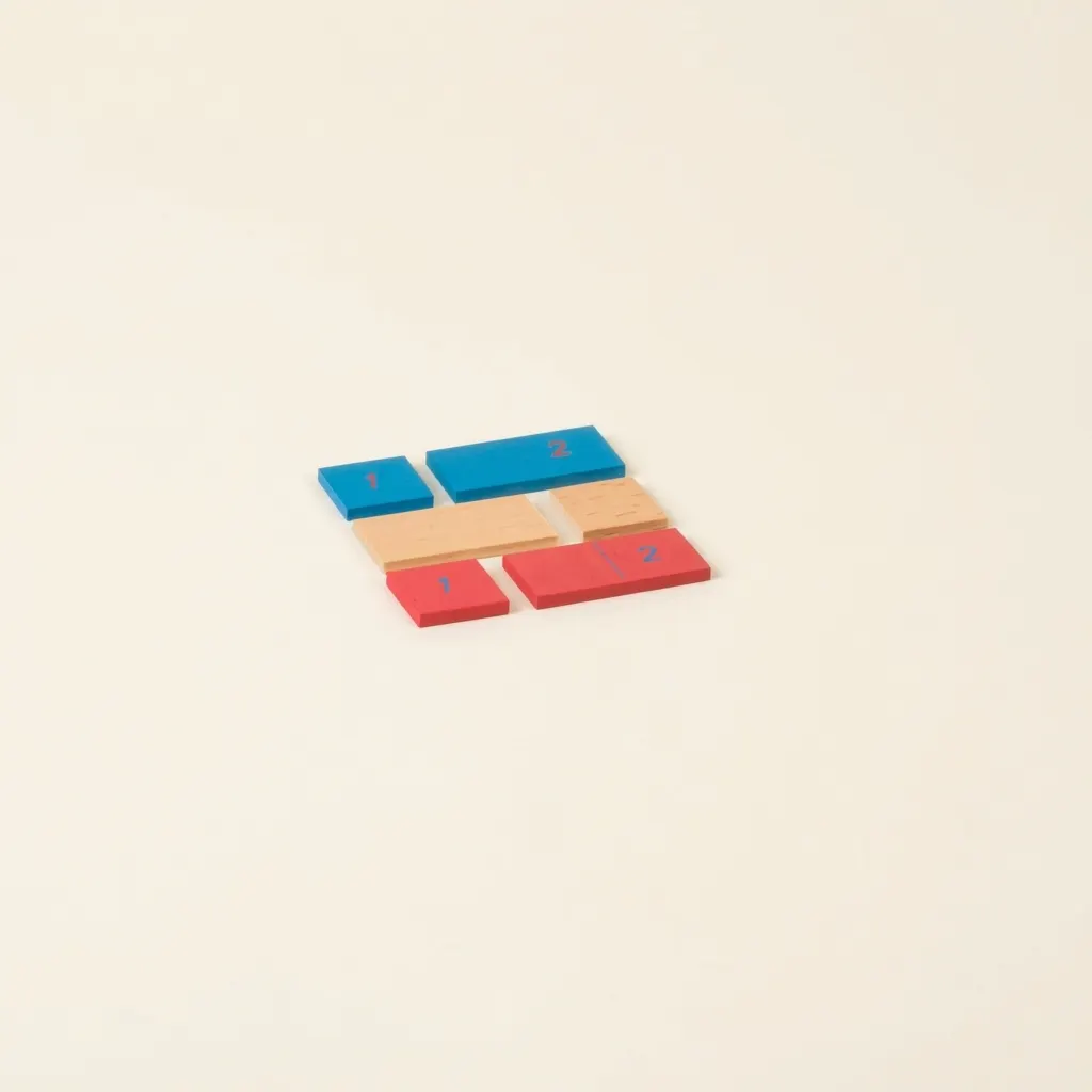 První 2 proužky pro sčítací/odčítací páskovou tabulku: červená/modrá/přírodní - Montessori Material | Faborino