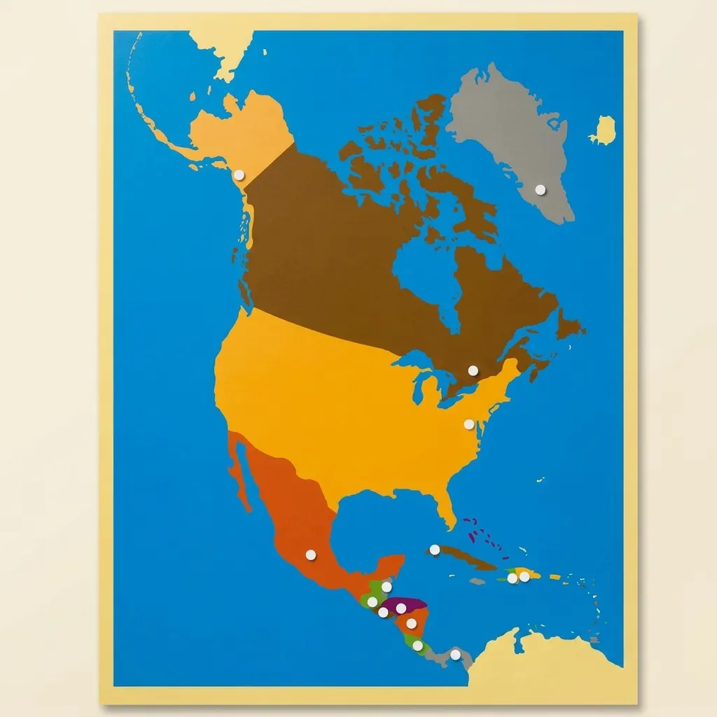 Puzzle mapa: Severní Amerika - Montessori Material | Faborino