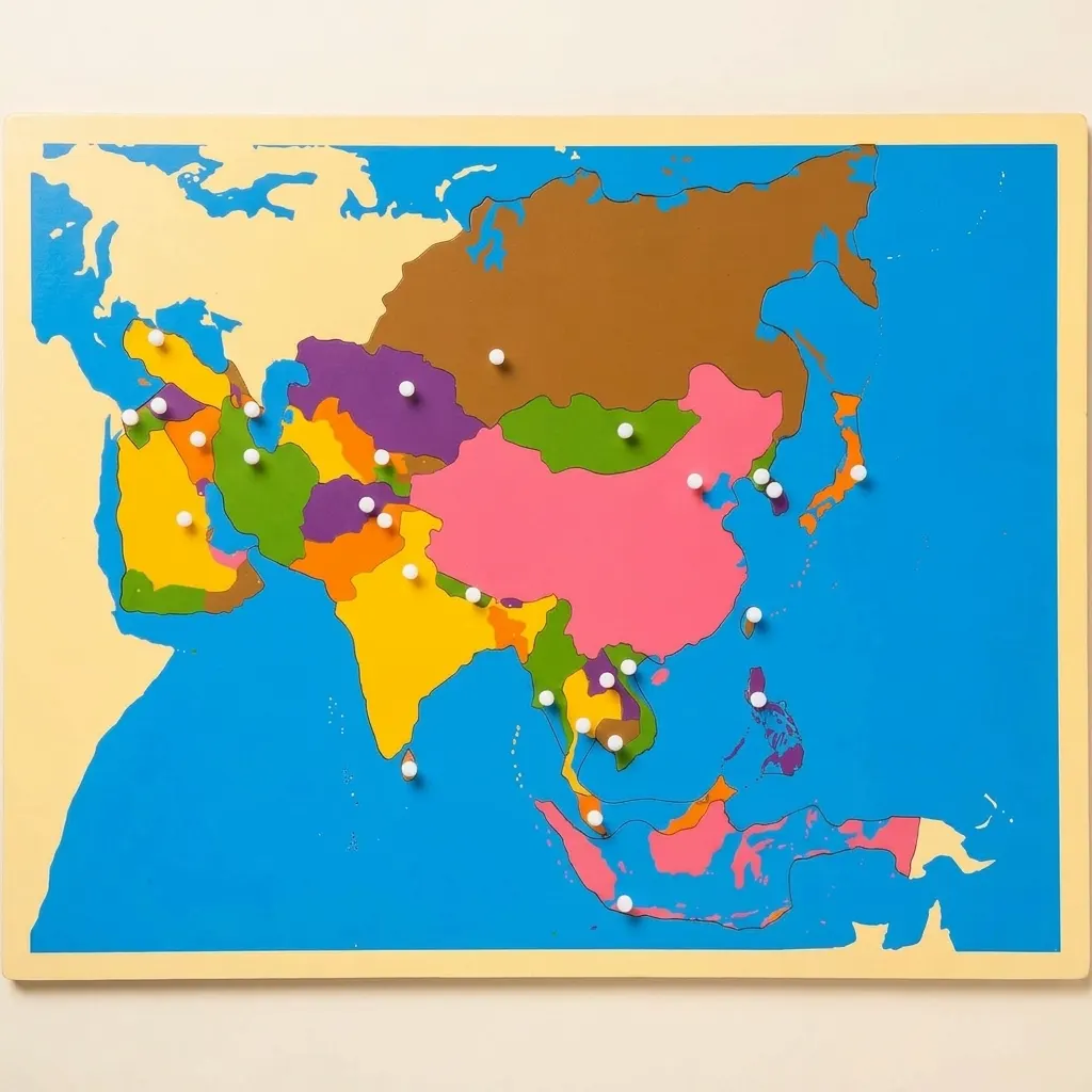 Puzzle mapa: Ázia - Montessori Material | Faborino