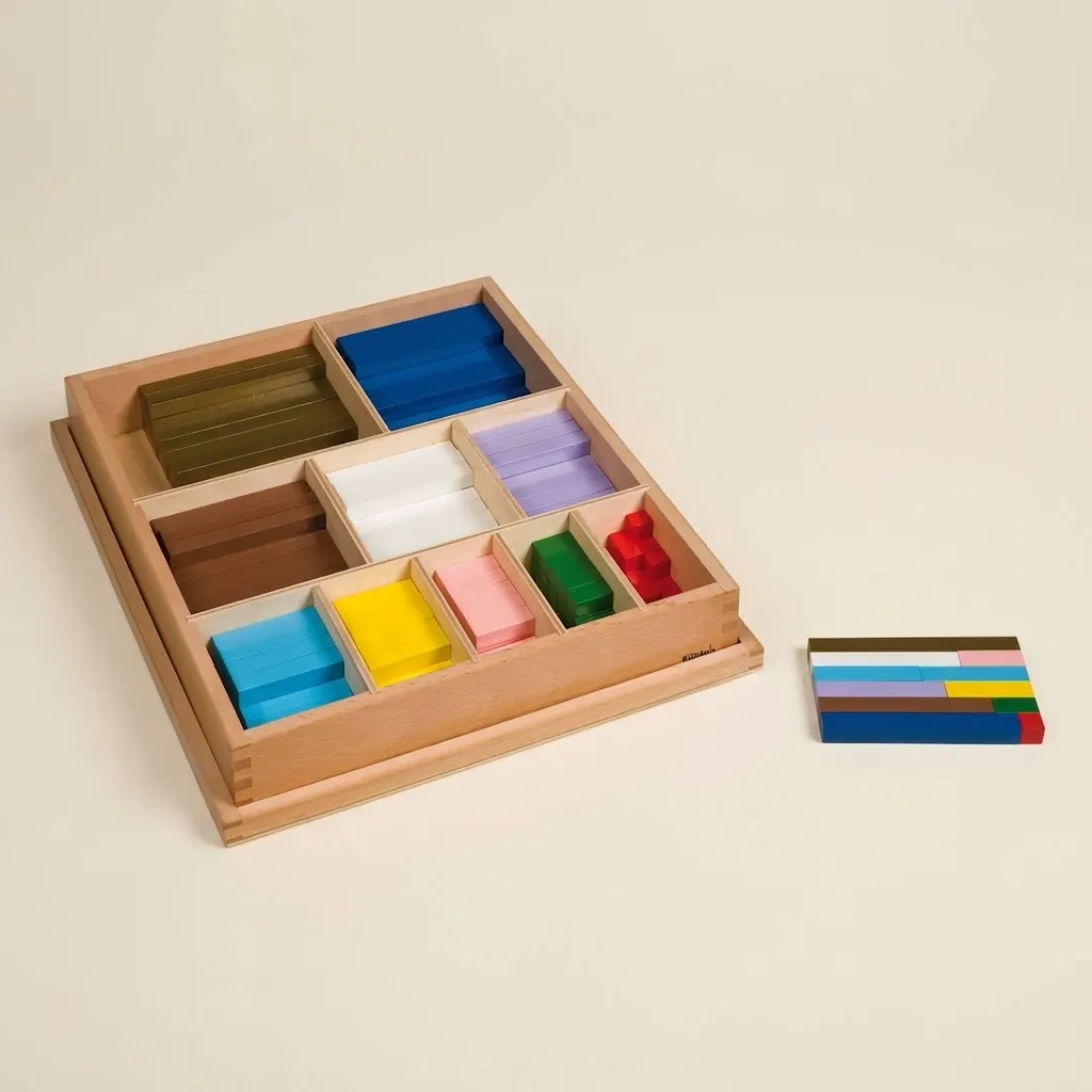 Farebné počítacie tyče: Desať drevených tyčí na matematiku - Montessori Material | Faborino
