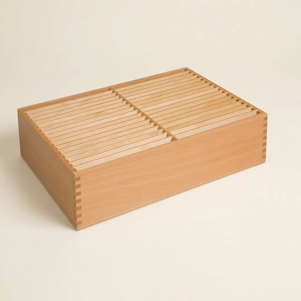 Box na botanické karty: drevený organizačný systém tretej sady - Montessori Material | Faborino