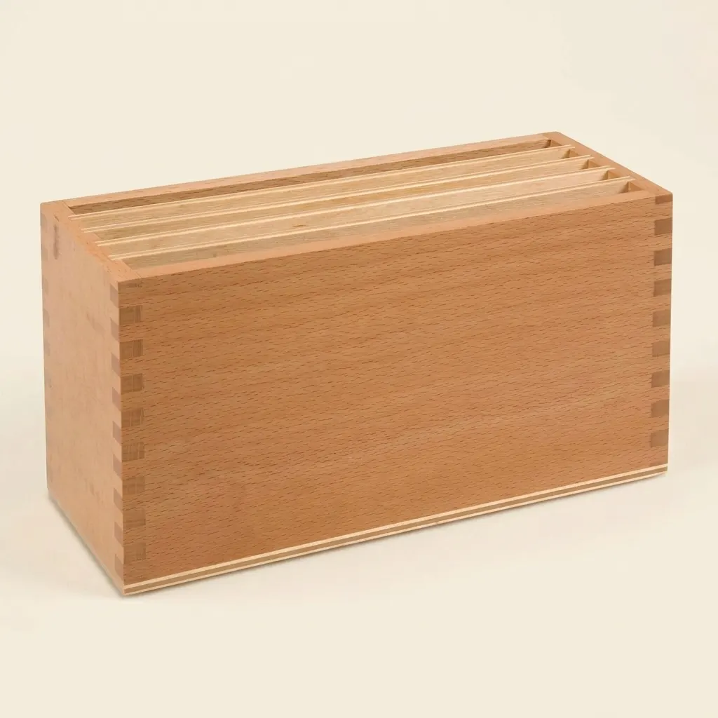 Box na karty krajinných útvarov: Bukový organizér pre geografiu - Montessori Material | Faborino
