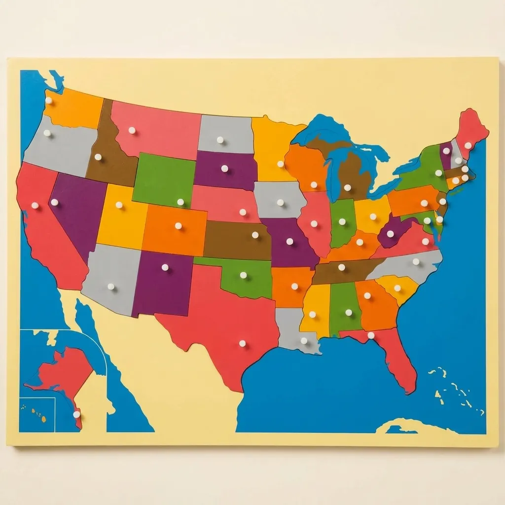 Puzzle mapa: Spojené štáty - Montessori Material | Faborino