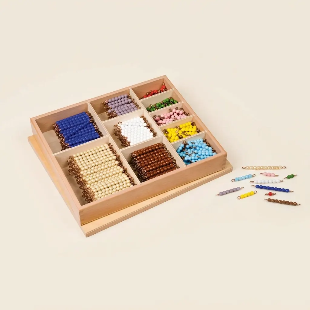Krabice korálkových tyček pro násobení: skleněné korálky - Montessori Material | Faborino