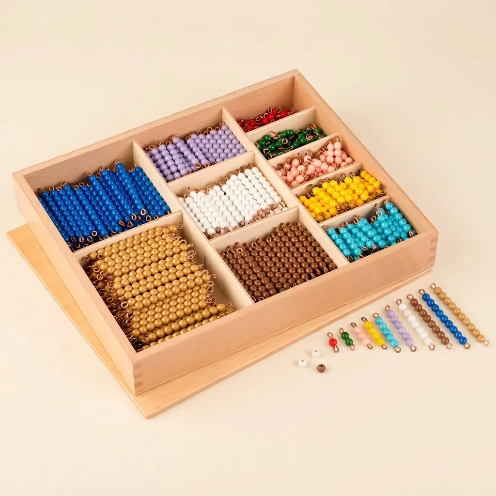 Násobení korálkové tyče: Jednotlivé nylonové korálky - Montessori Material | Faborino