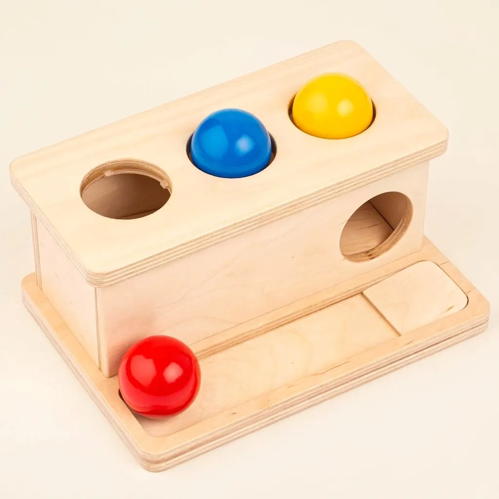 Tlačný box: Aktivita na rozvoj trvalosti predmetov - Montessori Material | Faborino