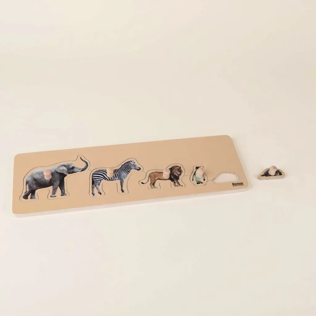 Puzzle pre batoľatá: 5 divokých zvierat - Montessori Material | Faborino
