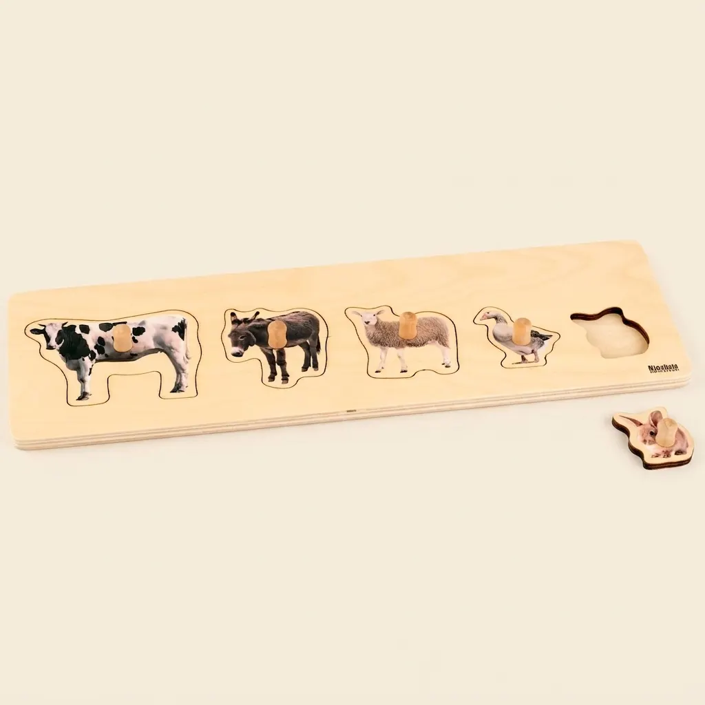 Puzzle pre batoľatá: 5 hospodárskych zvierat - Montessori Material | Faborino