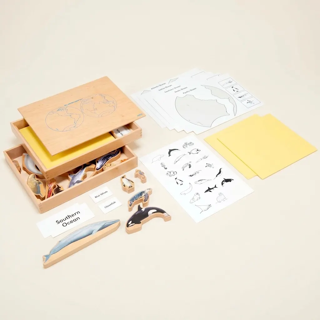 Krabica morských zvierat: Triedenie a slovná zásoba - Montessori Material | Faborino