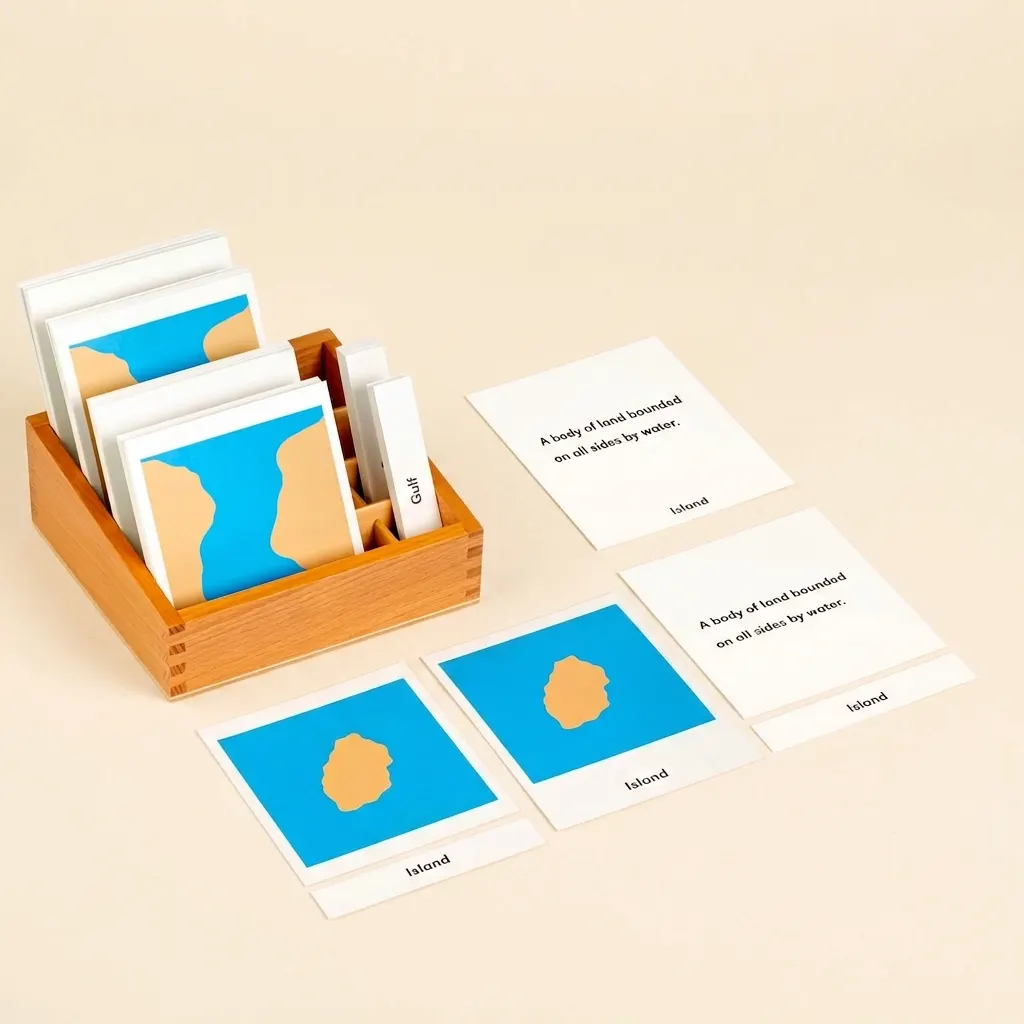 Nomenklaturní karty forem země a vody: Sada 1 a 2 - Montessori Material | Faborino