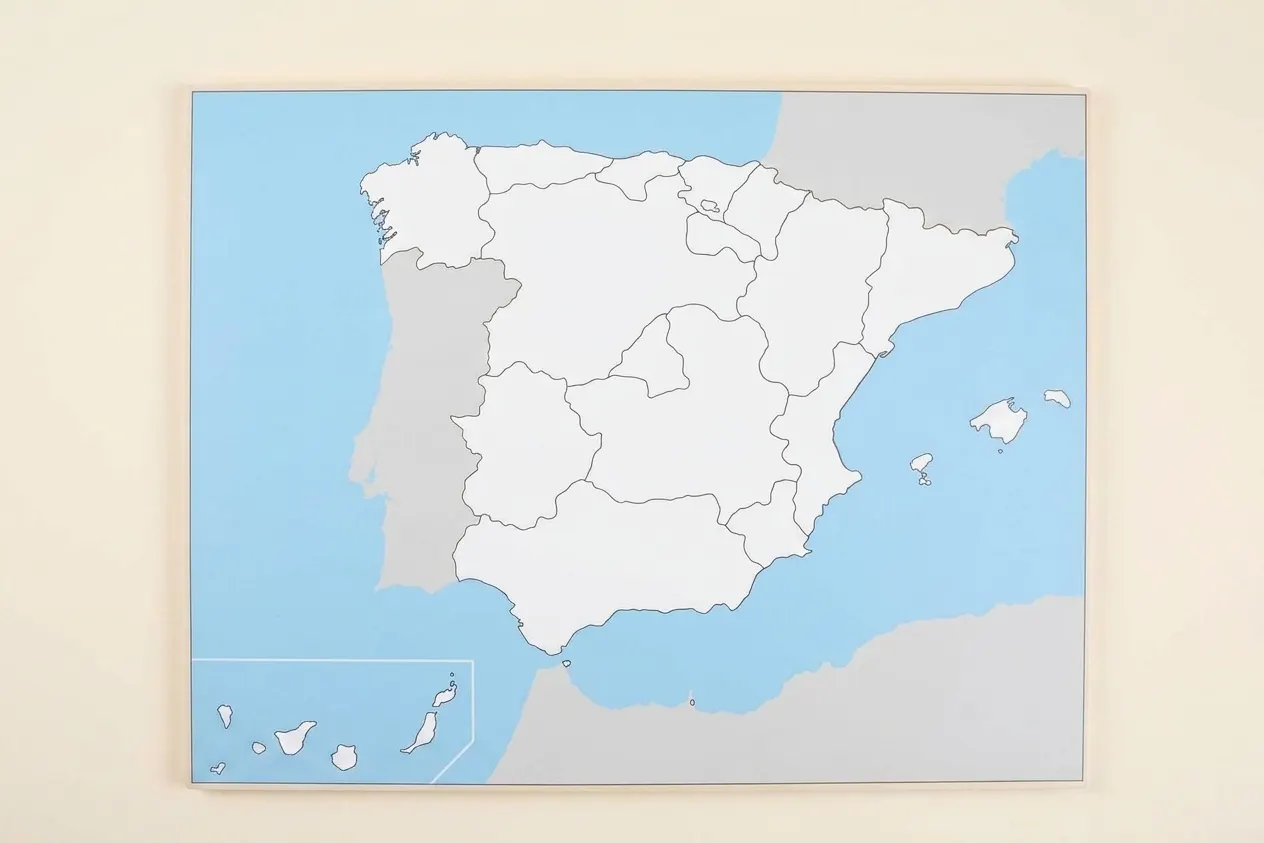 Kontrolní mapa Španělska: bez popisků - Montessori Material | Faborino
