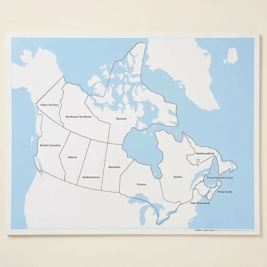 Kontrolní mapa Kanady: s popisky - Montessori Material | Faborino