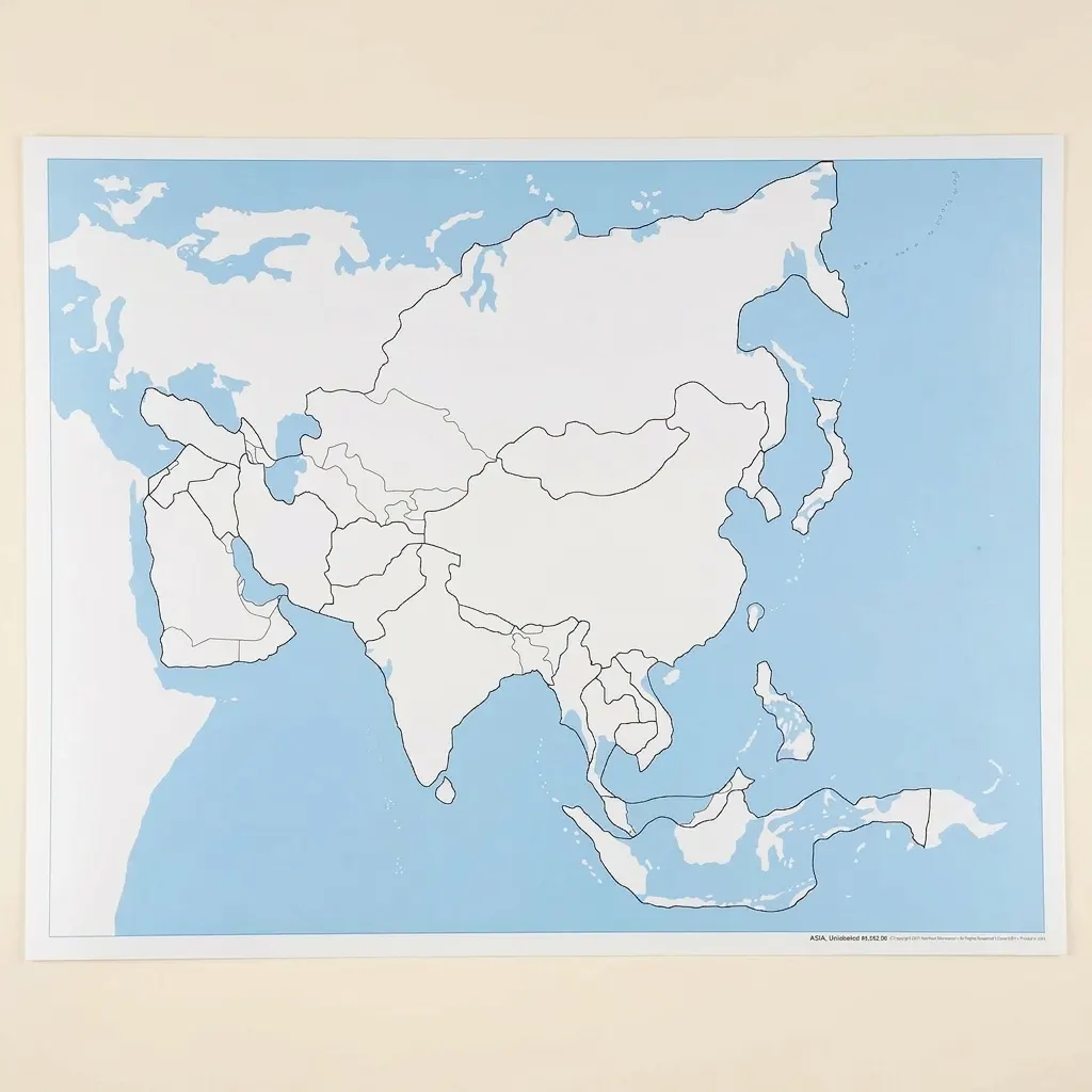 Kontrolní mapa Asie: bez popisků - Montessori Material | Faborino