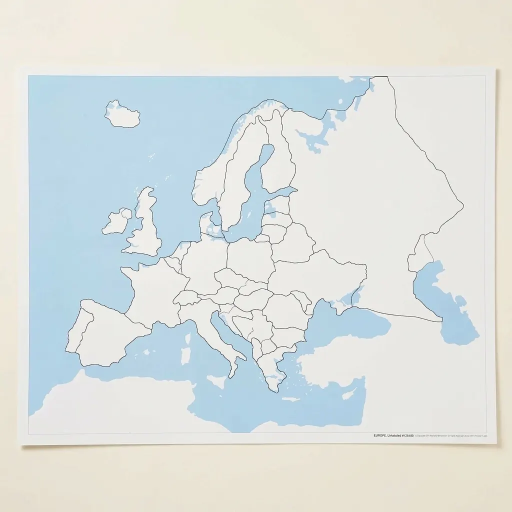 Kontrolní mapa Evropy: bez popisků - Montessori Material | Faborino