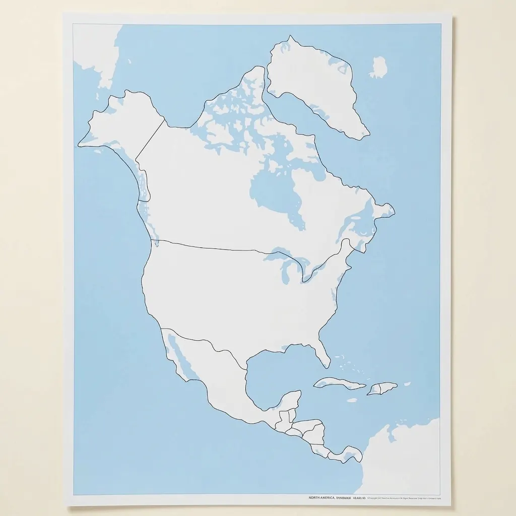 Kontrolní mapa Severní Ameriky: bez popisků - Montessori Material | Faborino