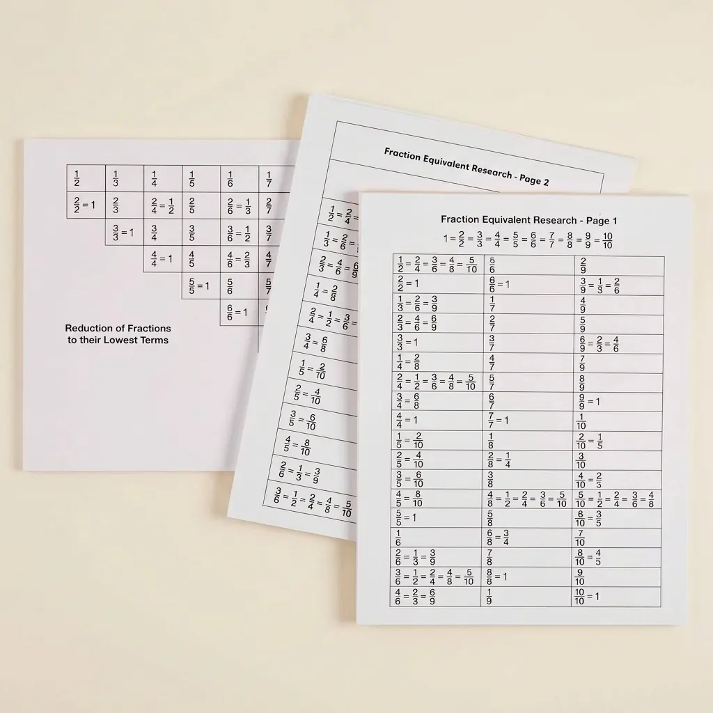 Výzkumné listy ekvivalentních zlomků - Montessori Material | Faborino