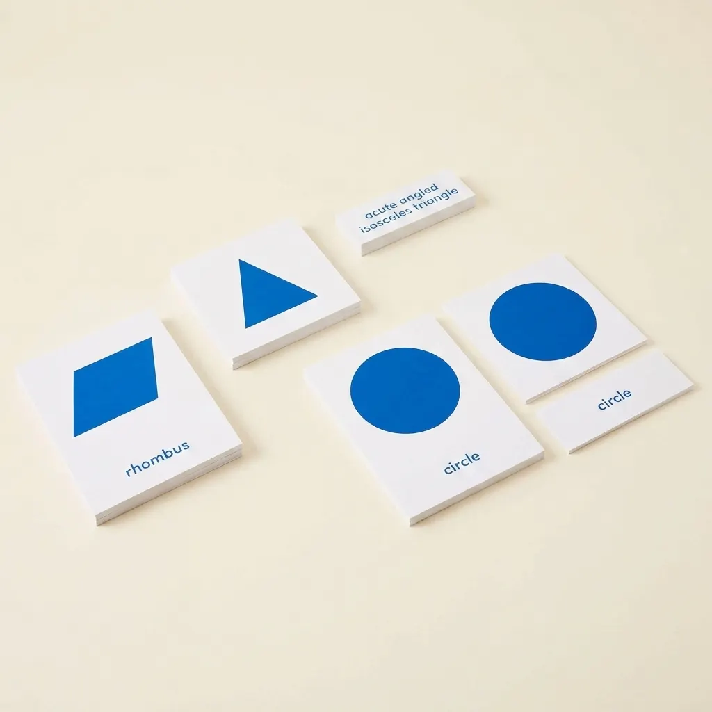 Karty pro geometrickou skříňku: trojdílné karty s názvy tvarů - Montessori Material | Faborino