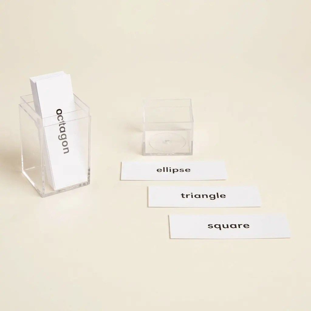 Základní geometrické štítky: Kartičky s názvy tvarů pro první geometrii - Montessori Material | Faborino