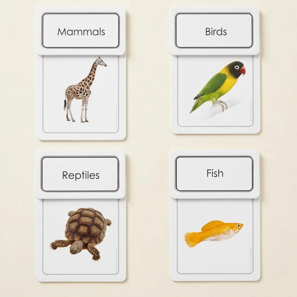 Triediace karty piatich tried stavovcov - Montessori Material | Faborino