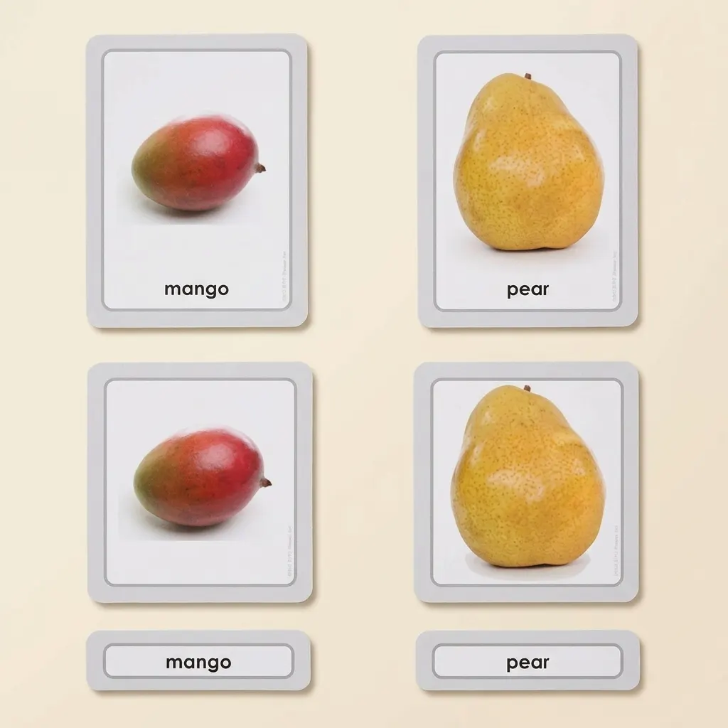 Trojdielne karty: Ovocie - Montessori Material | Faborino