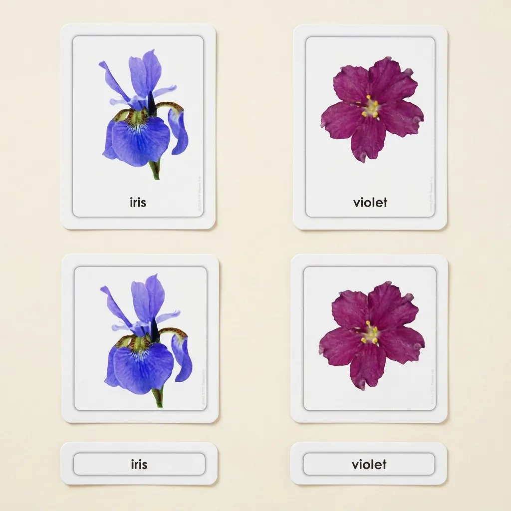 Trojdielne karty: Kvety - Montessori Material | Faborino