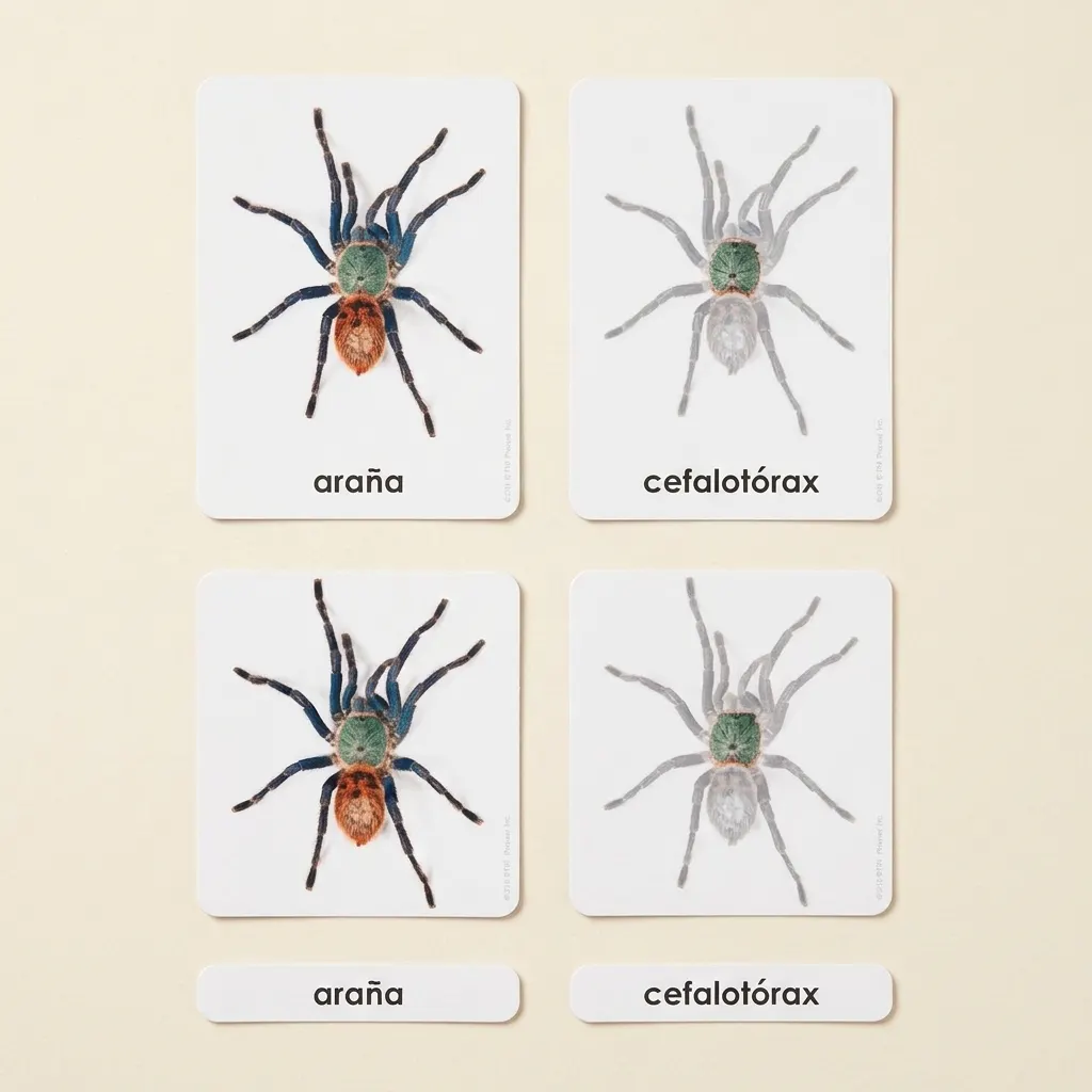 Časti pavúka: zoologické karty (španielsky) - Montessori Material | Faborino