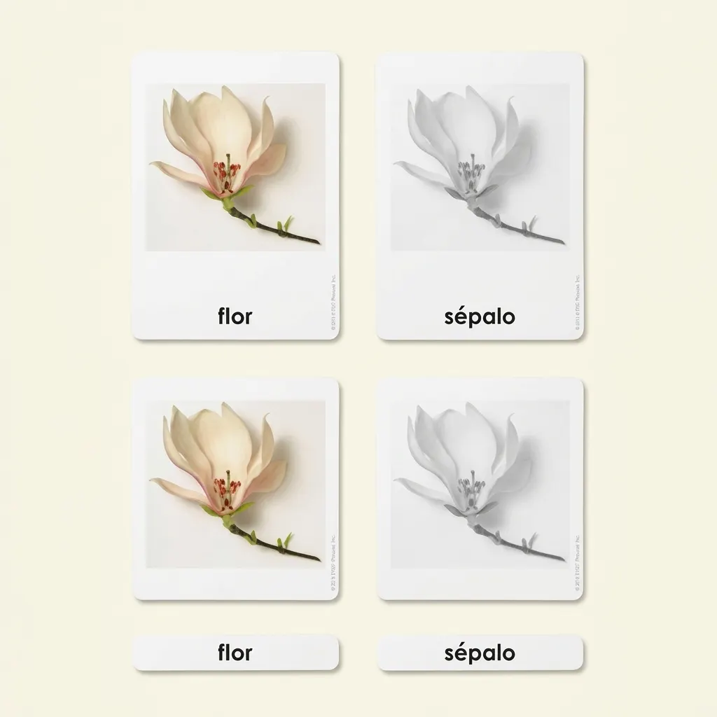 Časti kvetu: botanické karty (španielsky) - Montessori Material | Faborino