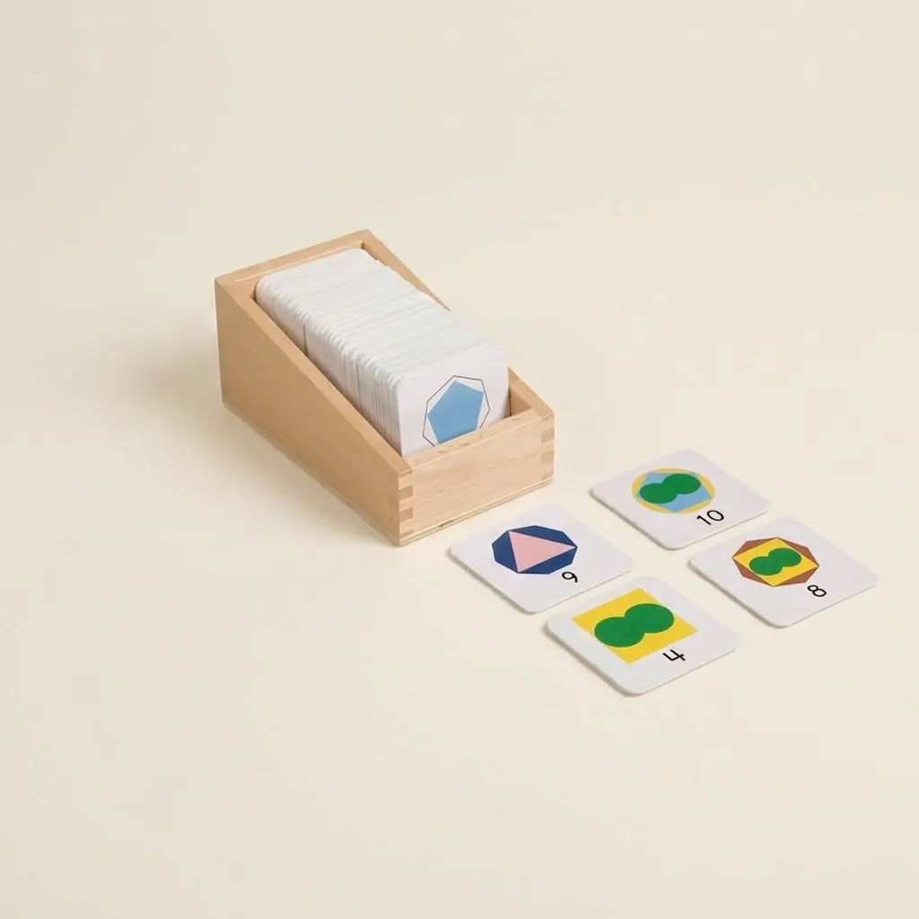 Box s číselnými kartami: malá čísla s geometrickými tvary: Montessori pomůcka | Faborino