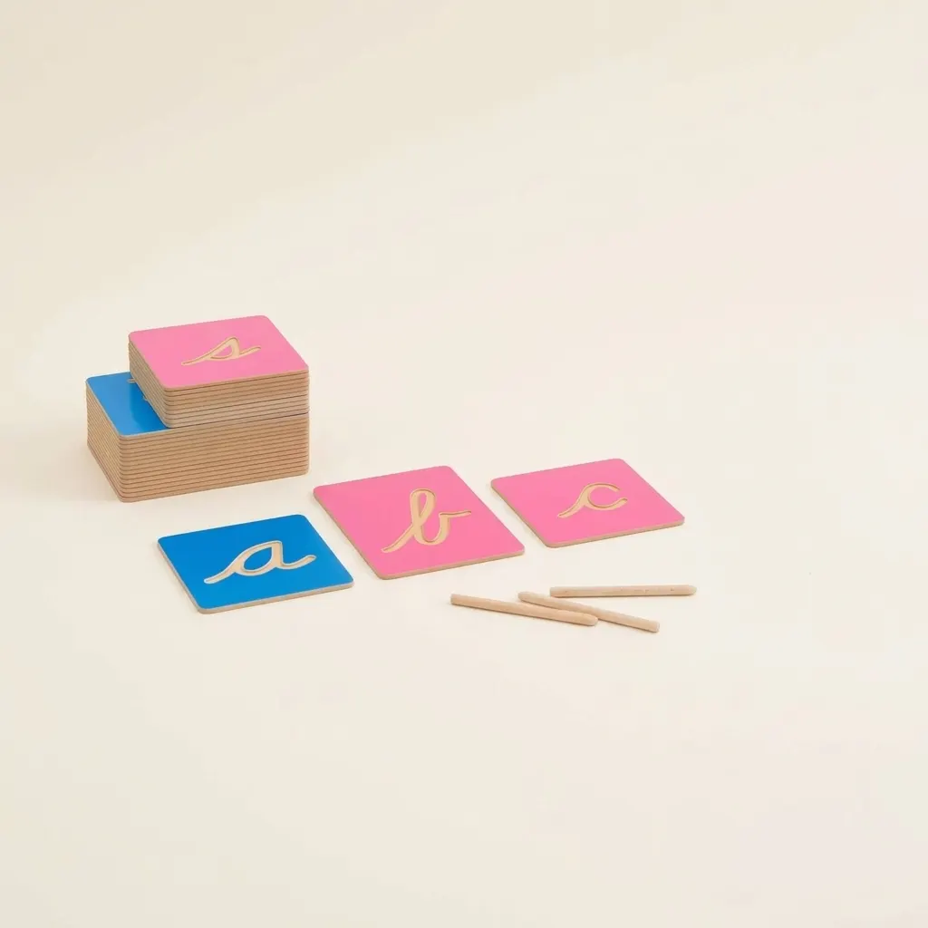 Duté tvary písmen: Americké psací: Montessori pomůcka | Faborino