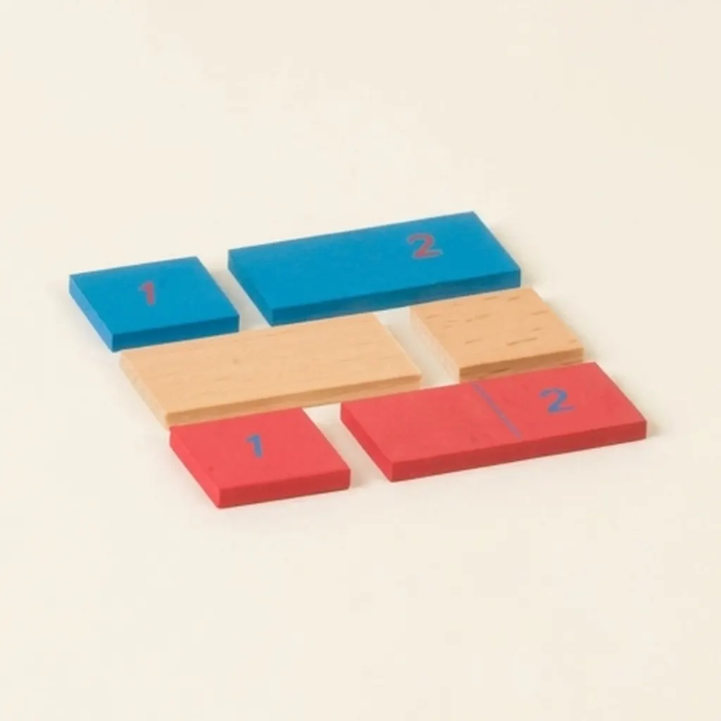 Erste 2 Streifen für Additions-/Subtraktionsstreifenbrett: Rot/Blau/Natur: Montessori Material | Faborino