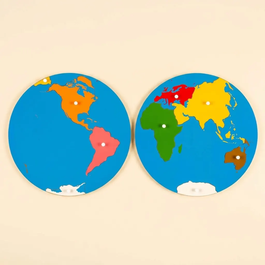 Puzzle mapa: Časti sveta: Montessori pomôcka | Faborino