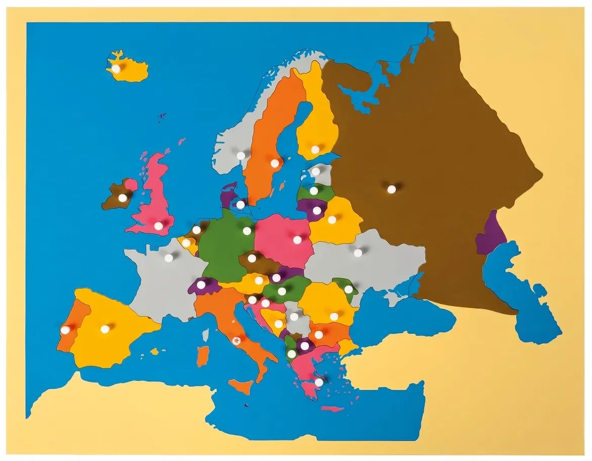 Puzzle mapa: Európa: Montessori pomôcka | Faborino