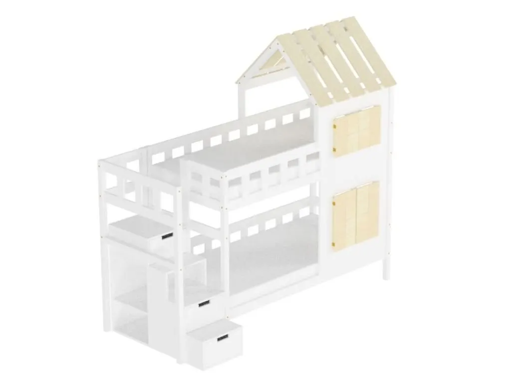 Bunk bed COTTAGE with half roof and storage stairs, unvarnished, left, 90x200 cm: maker's photo 3