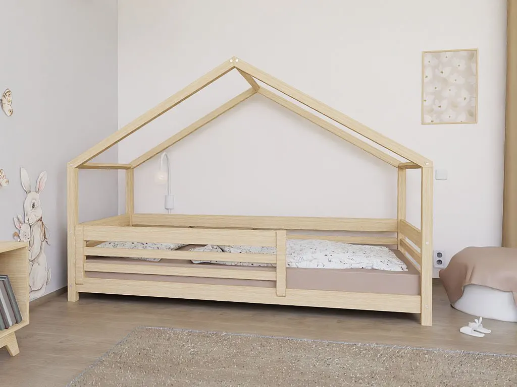 House bed TULY with front panel and front safety rail, unvarnished, 90x200 cm: maker's photo 2