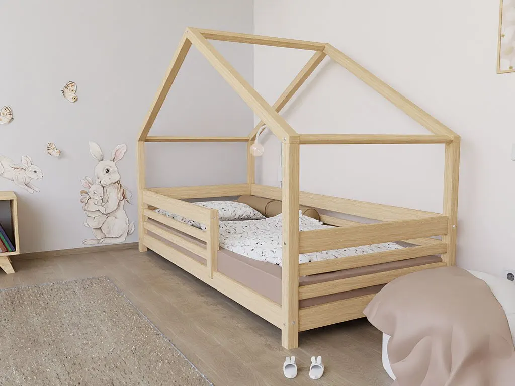 House bed TULY with front panel and front safety rail, unvarnished, 90x200 cm: maker's photo 4