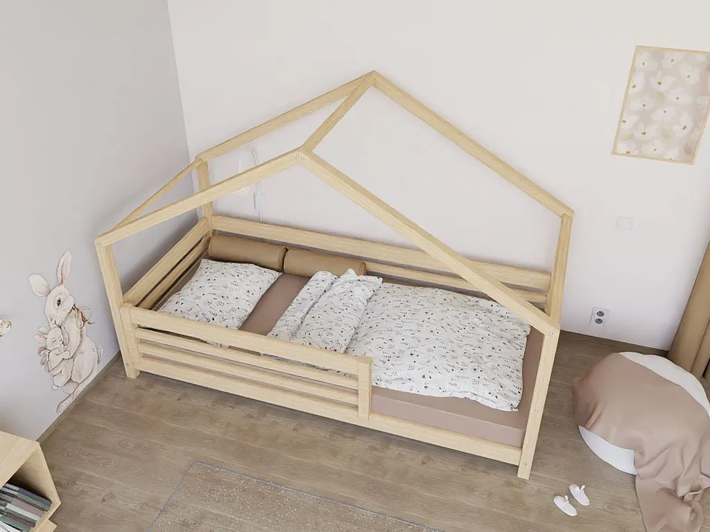 House bed TULY with front panel and front safety rail, unvarnished, 90x200 cm: maker's photo 5