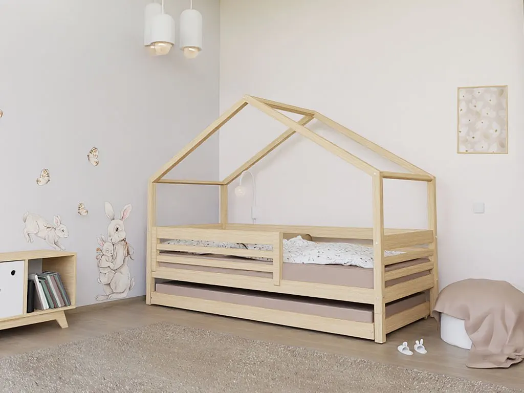 House bed TULY with front panel and front safety rail, unvarnished, 90x200 cm: maker's photo 6