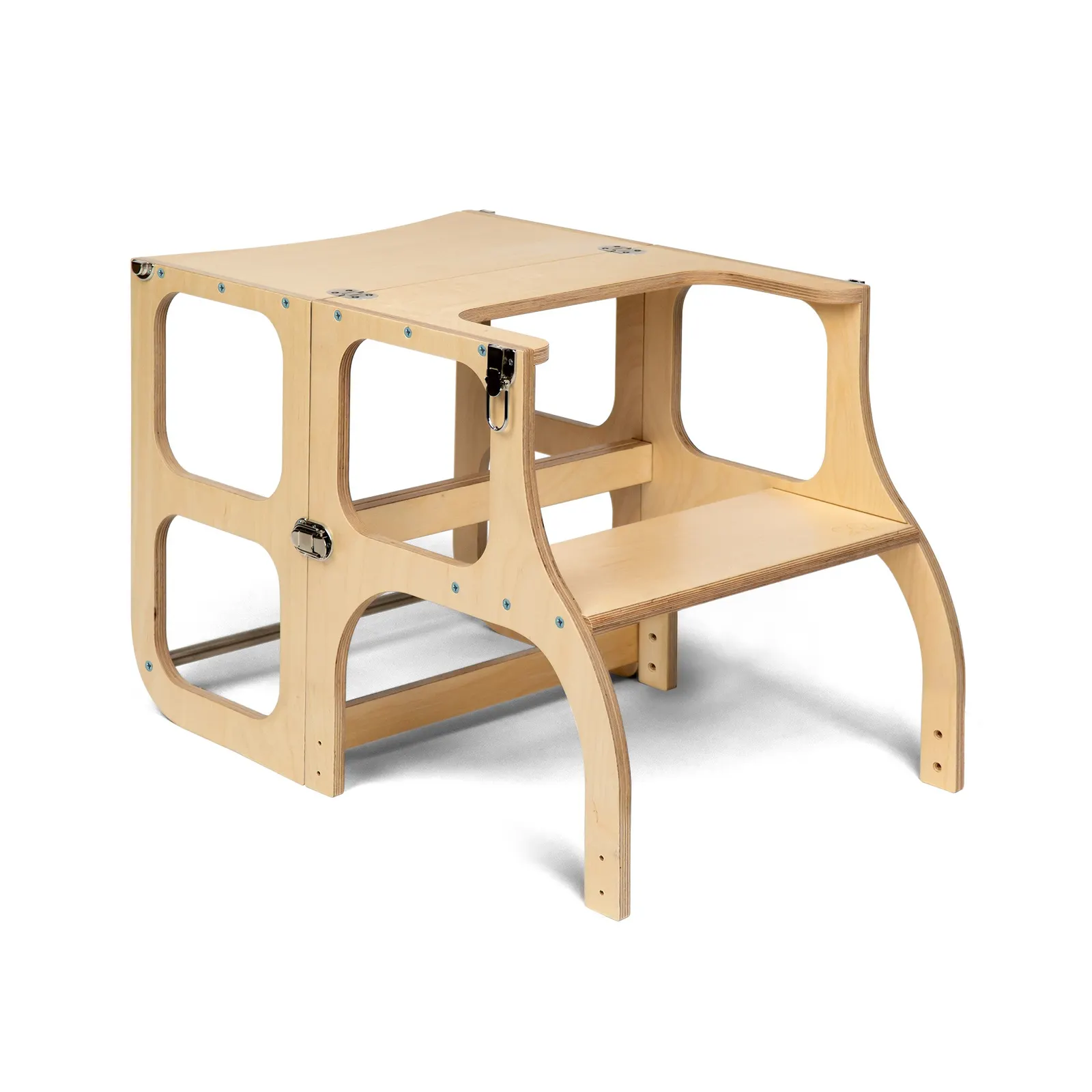 STEP'n'SIT learning tower and table 2-in-1, natural, silver clasps: maker's photo 3