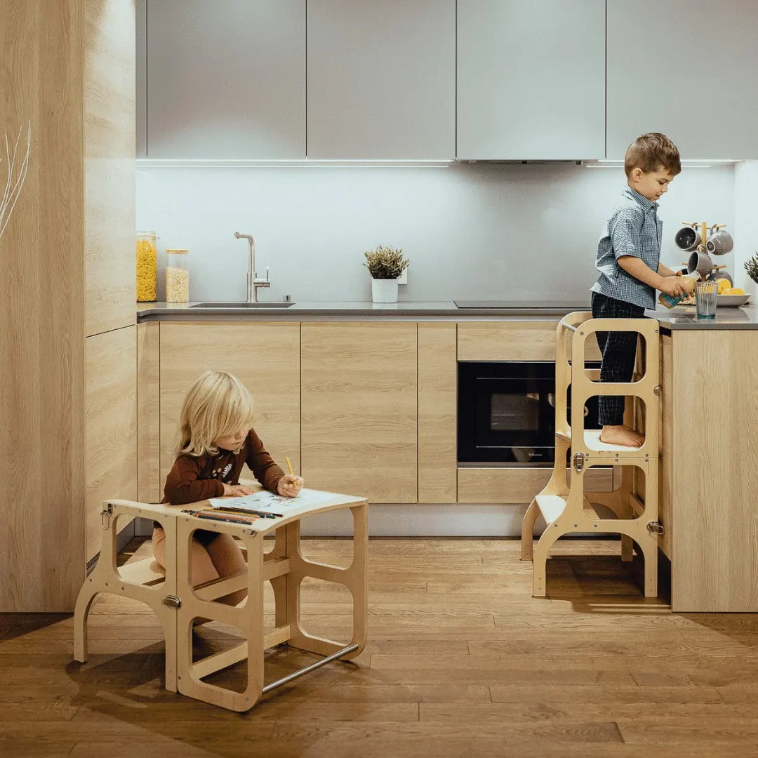 STEP'n'SIT learning tower and table 2-in-1, natural, silver clasps: maker's photo 4