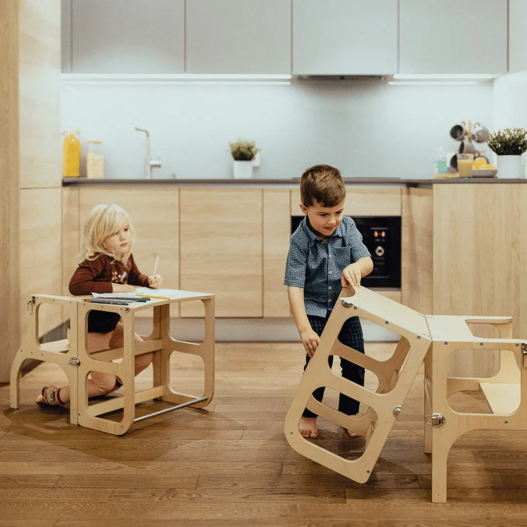 STEP'n'SIT learning tower and table 2-in-1, natural, silver clasps: maker's photo 5
