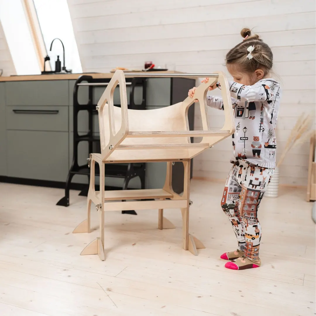 STEP'n'SIT learning tower and table 2-in-1, natural, silver clasps: maker's photo 6