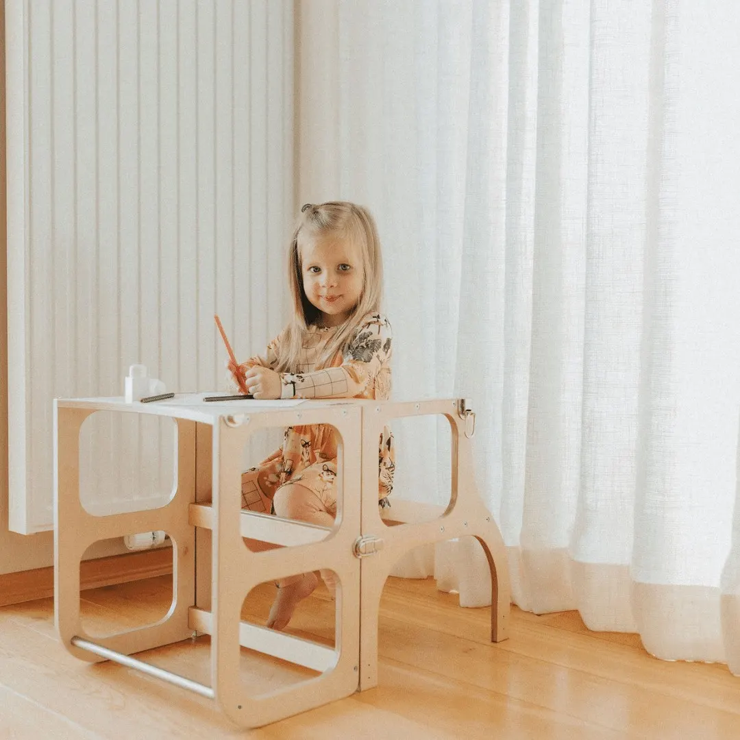 STEP'n'SIT learning tower and table 2-in-1, natural, silver clasps: maker's photo 7