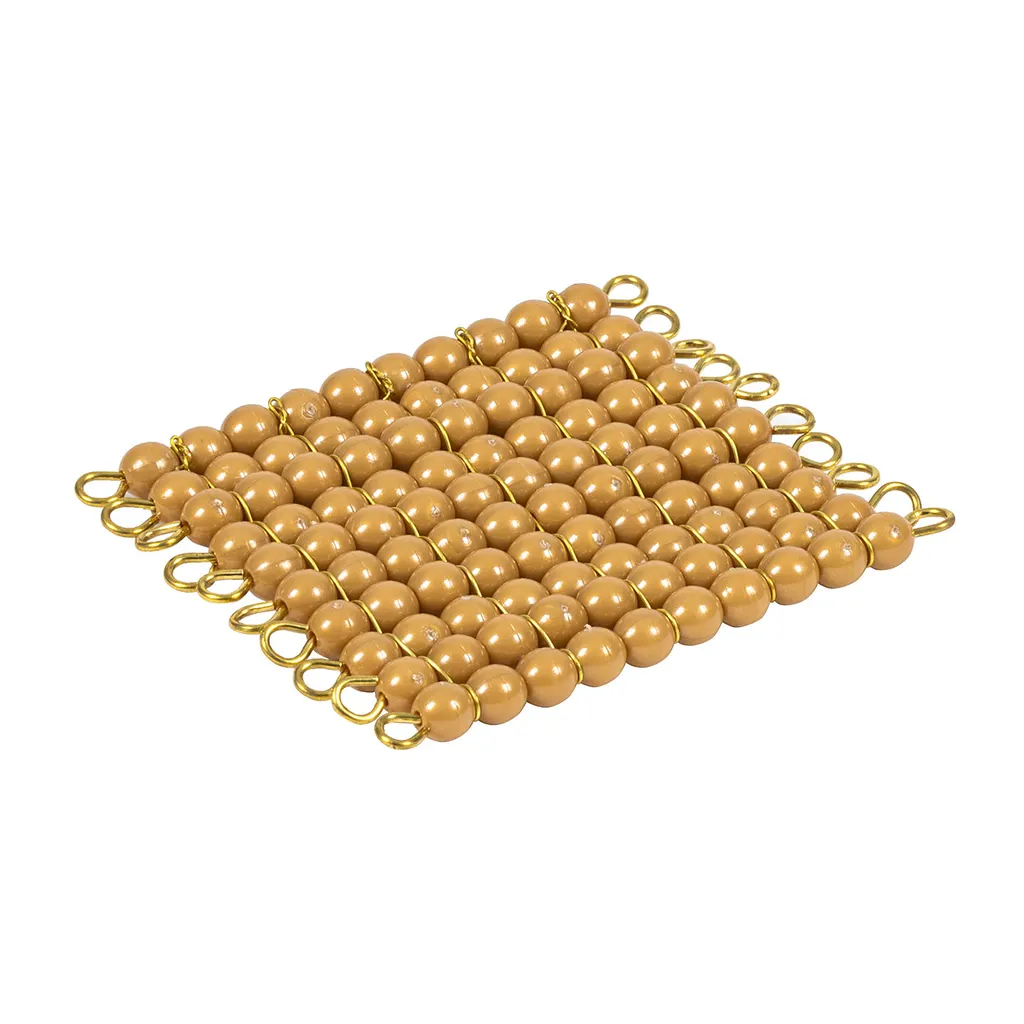 Ein goldenes Perlenquadrat 100: Einzelperlen Nylon (GAM): Montessori Material | Faborino
