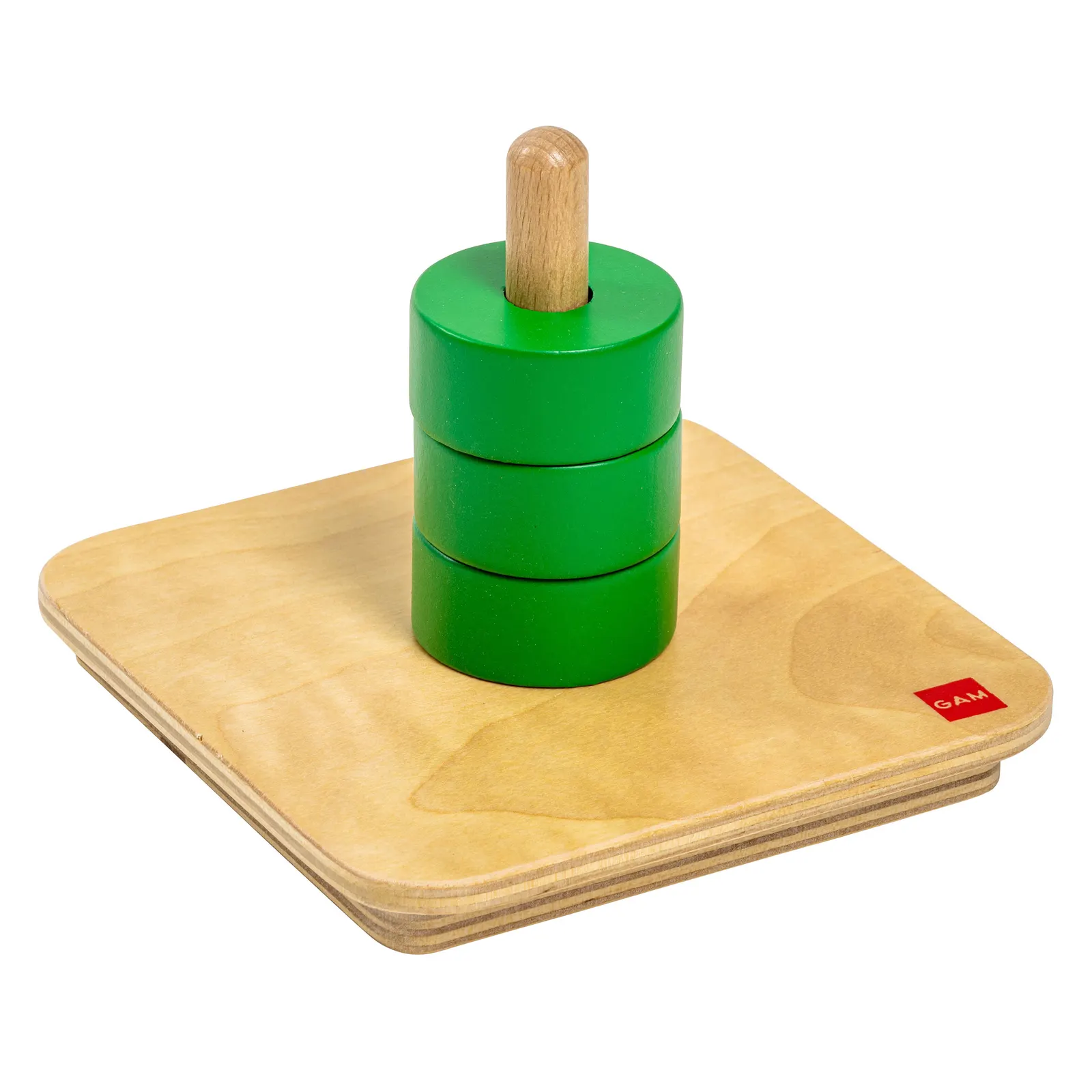 Discs on a vertical dowel: View 1