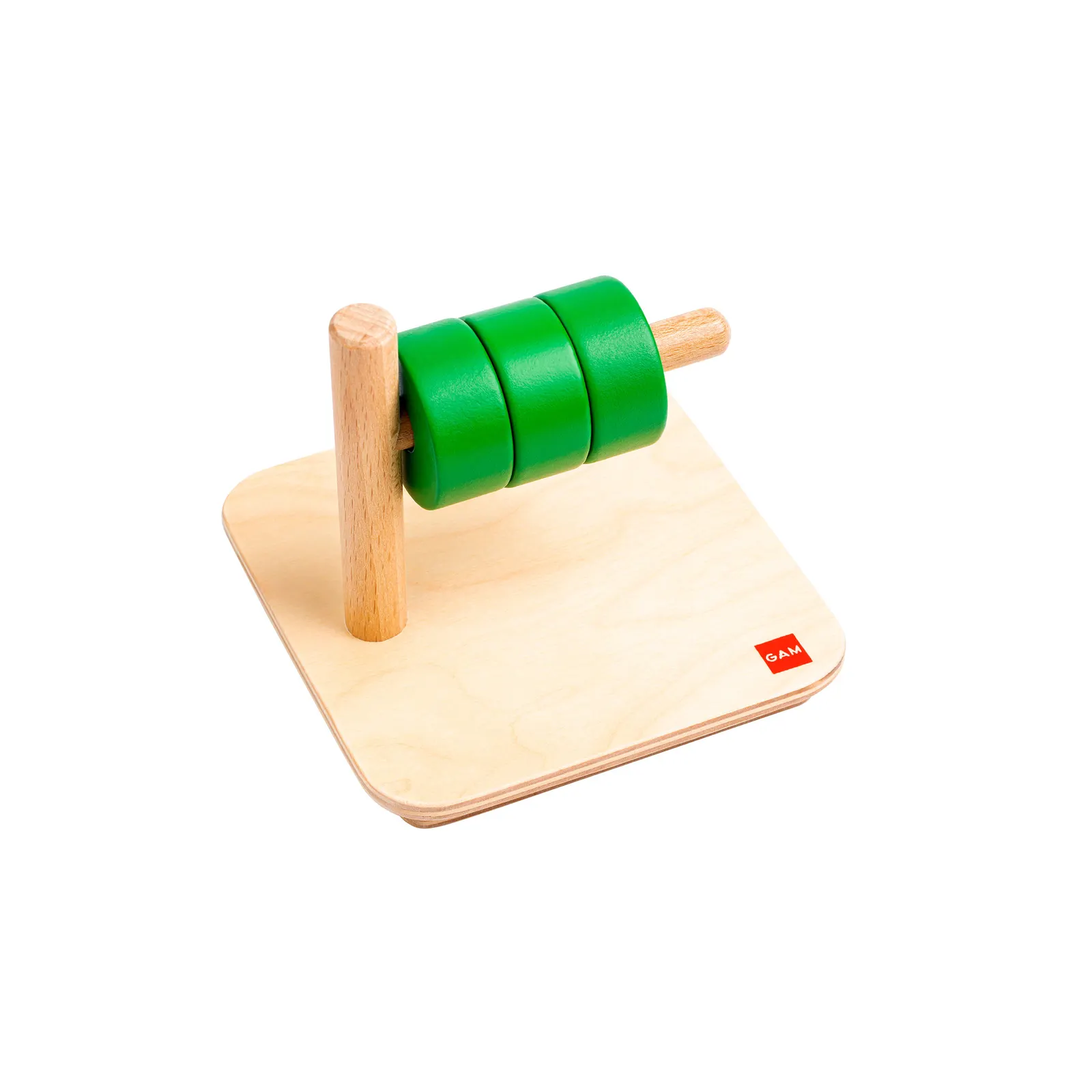Discs on a horizontal dowel: View 1