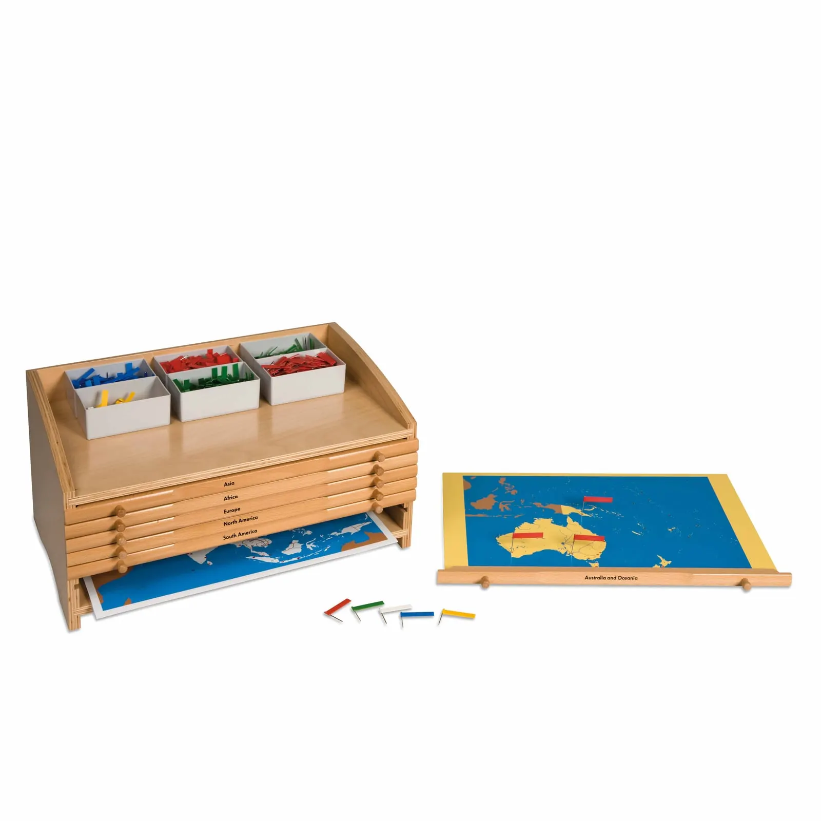 Svetová geografická skrinka: kompletné úložisko pre geografiu: Montessori pomôcka | Faborino