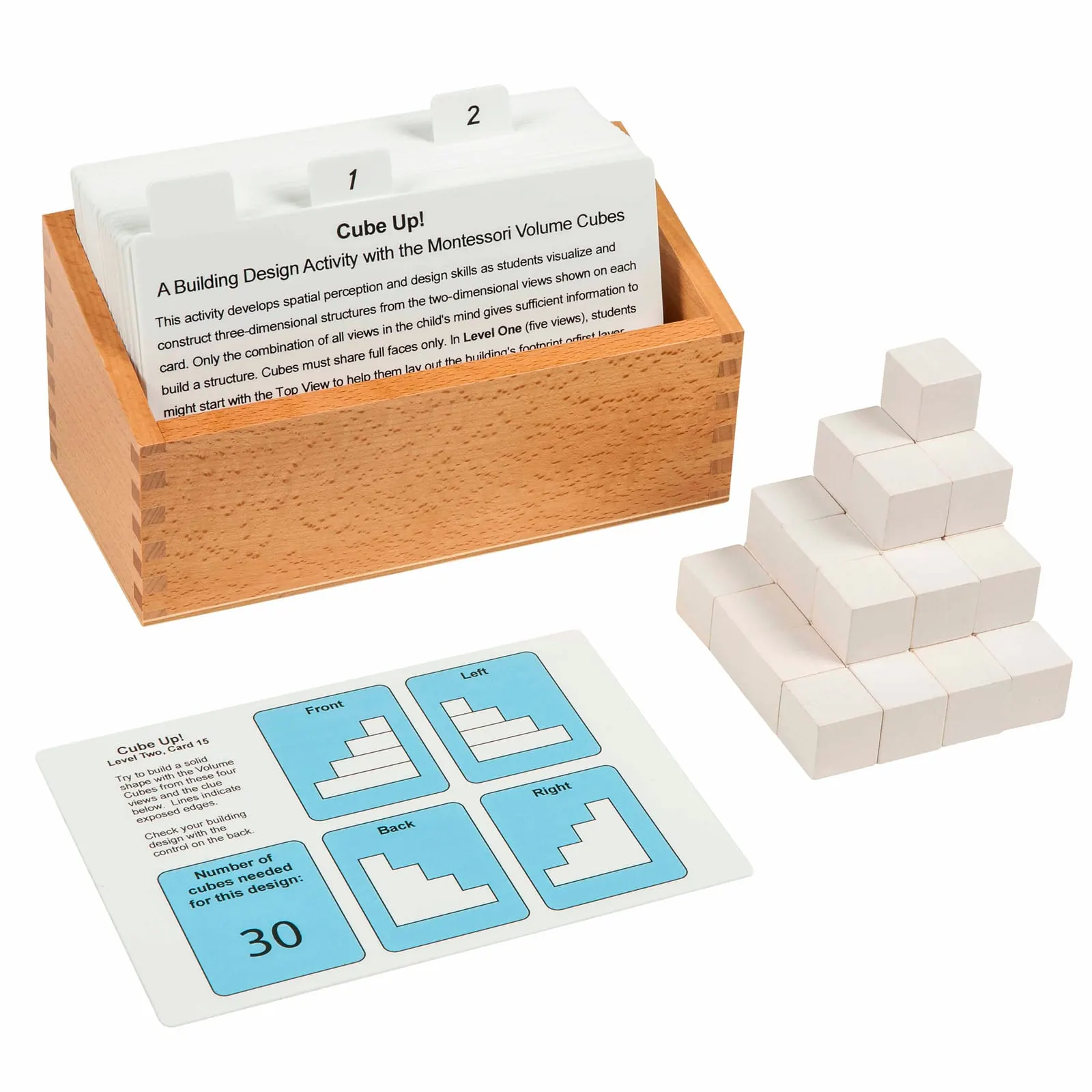 Cube Up!: 3D stavební výzva s bílými kostkami - Montessori Material | Faborino