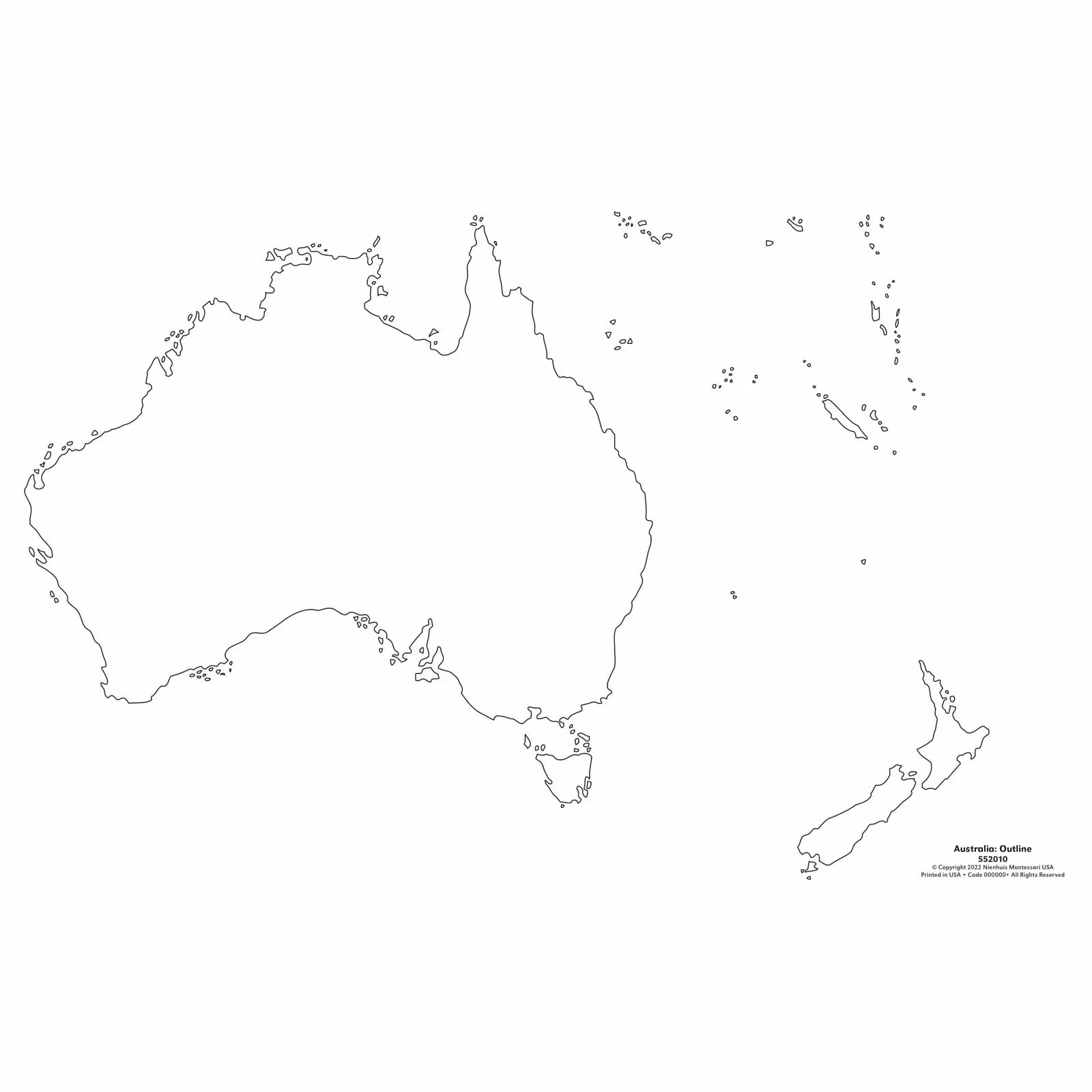 Austrálie: Obrysová mapa: Označená kontrolní - Montessori Material | Faborino
