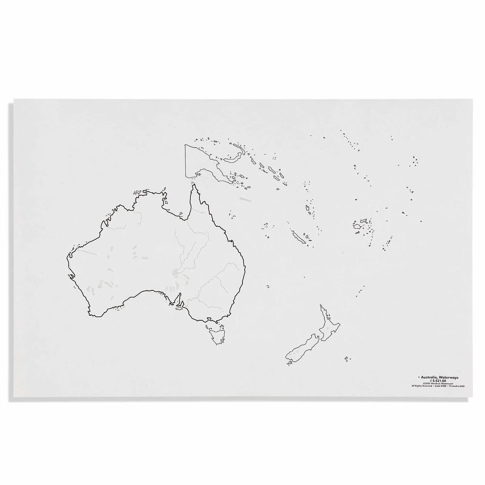 Austrálie: Mapy vodních toků: Balení 50 ks - Montessori Material | Faborino
